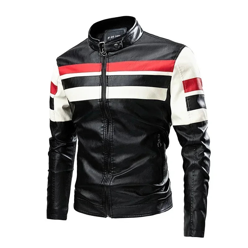 Men Stand Collar Motorcycle Leather Jackets Slim Fit PU Leather Coats Quality New Fashion Male Autumn Casual Leather Jackets 5XL