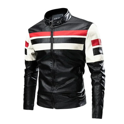 Men Stand Collar Motorcycle Leather Jackets Slim Fit PU Leather Coats Quality New Fashion Male Autumn Casual Leather Jackets 5XL