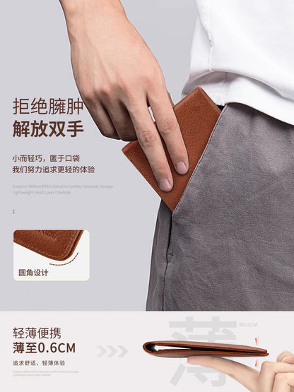 Men's Wallet 2025 New Style Vintage Top Grain Leather Ultra-Thin Card Holder Anti-Theft Anti-Scratch Anti-De-Magnetization Card