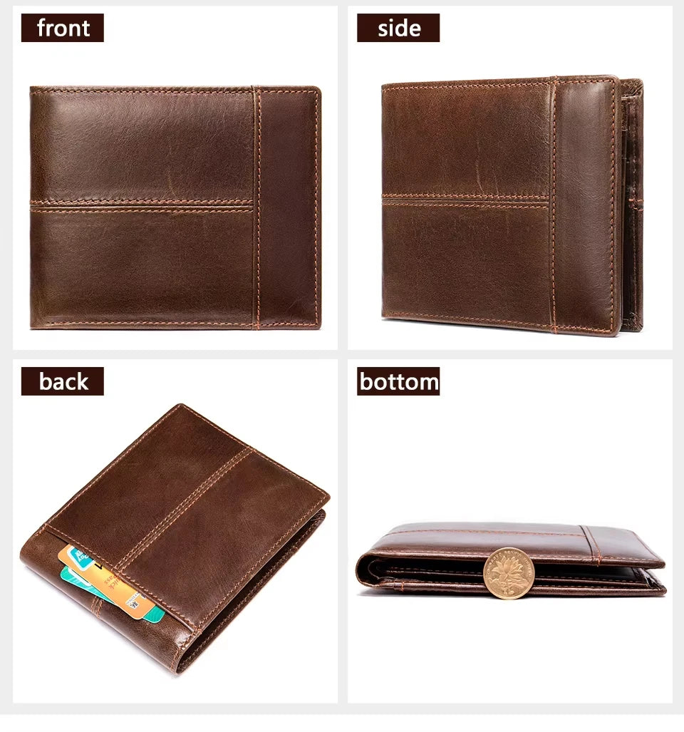Genuine Leather RFID Wallet for Men with Coin Purse Cardholder Money Bags Genuine Leather Wallet