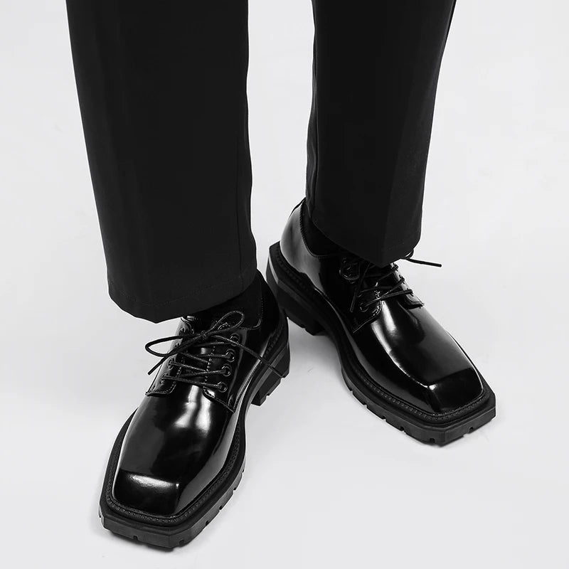 Male Leather Shoes Men 2023 New Chunky Platform Retro Work Shoes Spring Autumn Derby Shoes Highstreet Low Top Man Casual Flats