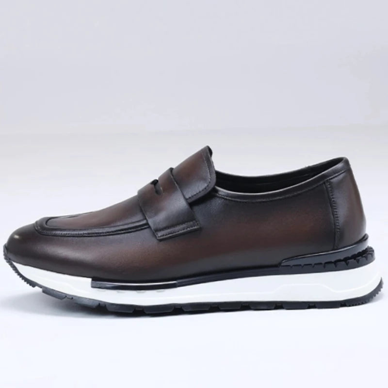 Genuine Leather Breathable Casual Sports Shoes for Men's Loafers Business Comfortable Luxury Thick Soled Height Increasing Shoes