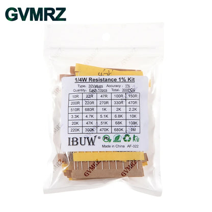 1/4W 1/2W 1W 2W 3W Resistance Set 1% Metal Film Resistor Assortment Kit 1K~820K 0.1R~750R 10K