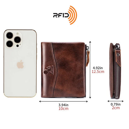 New Cow Leather Men's Wallet RFID Short Card Holder Male Vintage Purse For Men