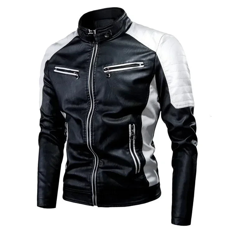 Men Stand Collar Motorcycle Leather Jackets Slim Fit PU Leather Coats Quality New Fashion Male Autumn Casual Leather Jackets 5XL