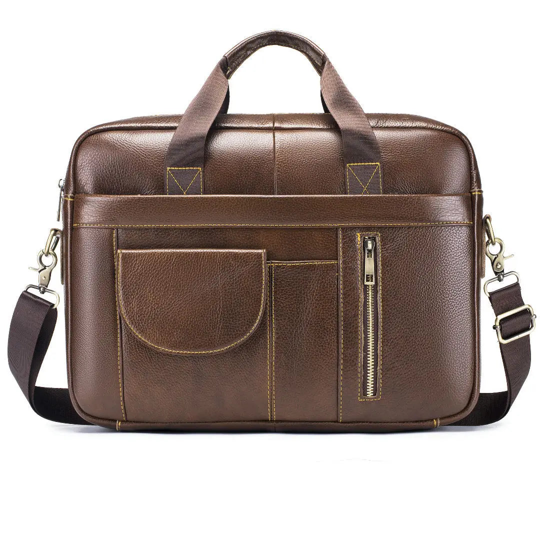 Genuine Leather Business Briefcase for Men, Laptop Top Handle Shoulder Bag, Professional Office Commuter Handbag