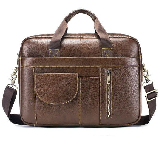 Genuine Leather Business Briefcase for Men, Laptop Top Handle Shoulder Bag, Professional Office Commuter Handbag