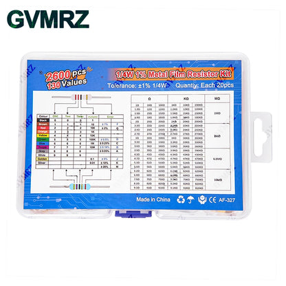 1/4W 1/8W 1/2W 1W 2W Metal Film Resistor Kit 130 Values 0.125W 0.25W 0.5W 1% Resistance Assortment Assorted Set Box