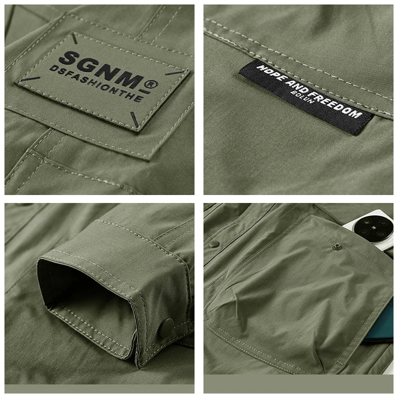 Man Leisure Jackets Spring Autumn Fashion Flip Collar Windproof  Tops New Solid Color Outdoors Motion Loose Big Pocket Coats Man