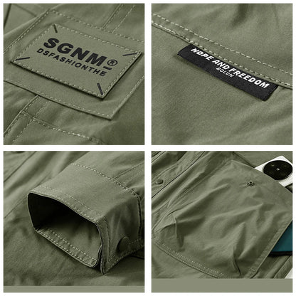 Man Leisure Jackets Spring Autumn Fashion Flip Collar Windproof  Tops New Solid Color Outdoors Motion Loose Big Pocket Coats Man