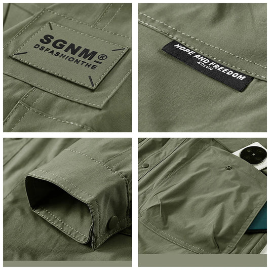 Man Leisure Jackets Spring Autumn Fashion Flip Collar Windproof  Tops New Solid Color Outdoors Motion Loose Big Pocket Coats Man
