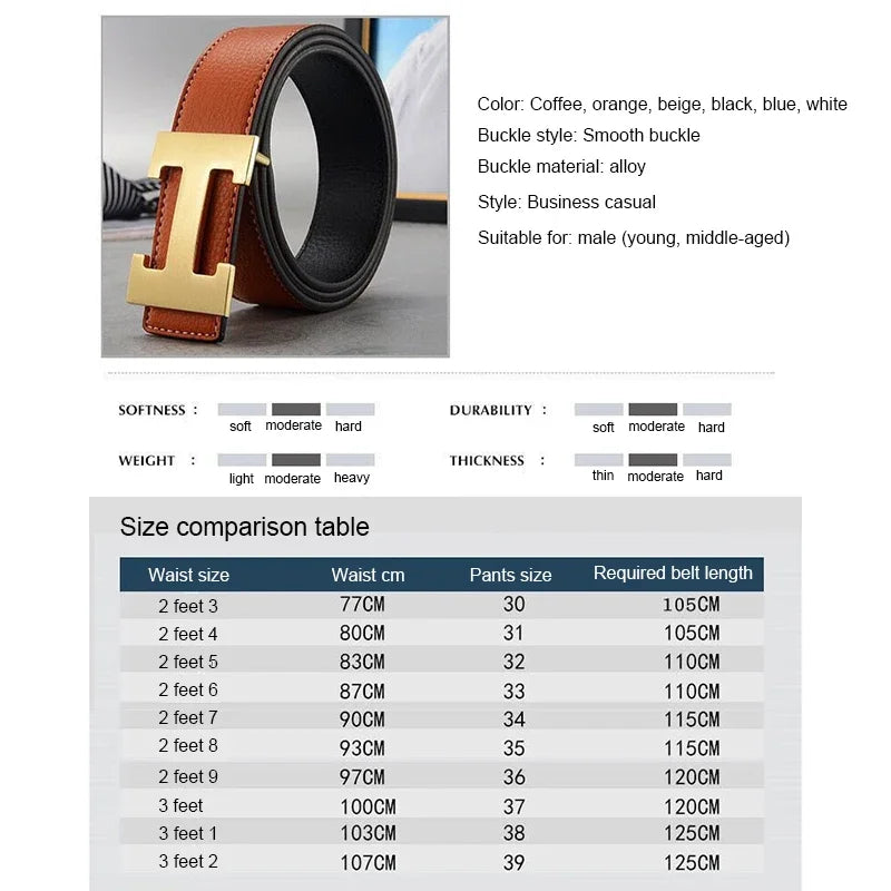 2025 New Casual Men's Belt High Quality Designer Genuine Second Cow Leather Belts Strap Male Metal Smooth Buckle Fashion