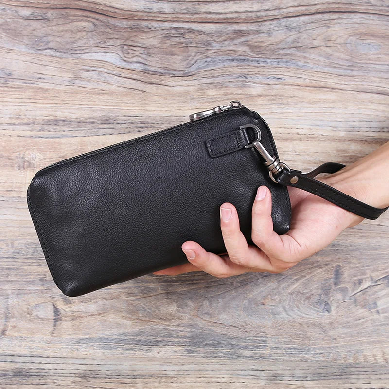 Leather Clutch Bag Men's Casual Business Grab Baotou Layer Cowhide Trend Long Clutch Bag Large Capacity Wallet