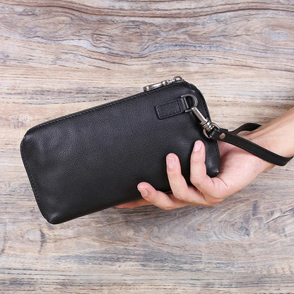Leather Clutch Bag Men's Casual Business Grab Baotou Layer Cowhide Trend Long Clutch Bag Large Capacity Wallet