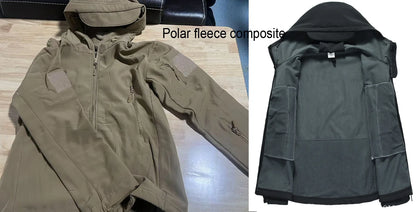 Men's Autumn Winter SoftShell Fleece Jackets Male Hood Windproof Coat Fishing Hiking Camping Climbing Skiing Warm Pants Trousers