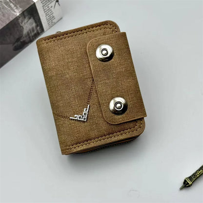 Card Holder Leather Wallet Gift Travel Business Casual Men's Double Buckle Zipper Short Coin Purse Multi-function Money Bags