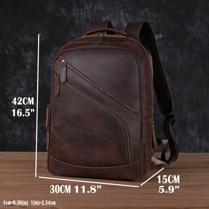 Leather Backpack Men's Backpack Top Layer Cowhide Computer Bag Large Capacity Hiking Bag Retro Travel Bag Fashion Schoolbag