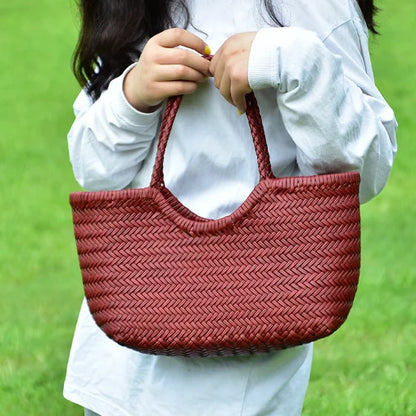 Handbags Women's Genuine Leather Shoulder Bag Luxury Woven Casual Shopping Bag Vintage Basket Tote Large Cowhide Hand Bags Lady