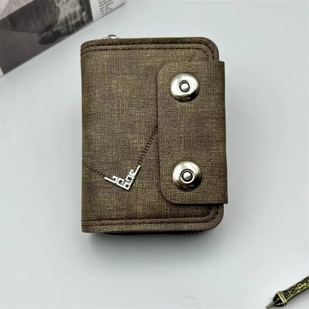 Card Holder Leather Wallet Gift Travel Business Casual Men's Double Buckle Zipper Short Coin Purse Multi-function Money Bags