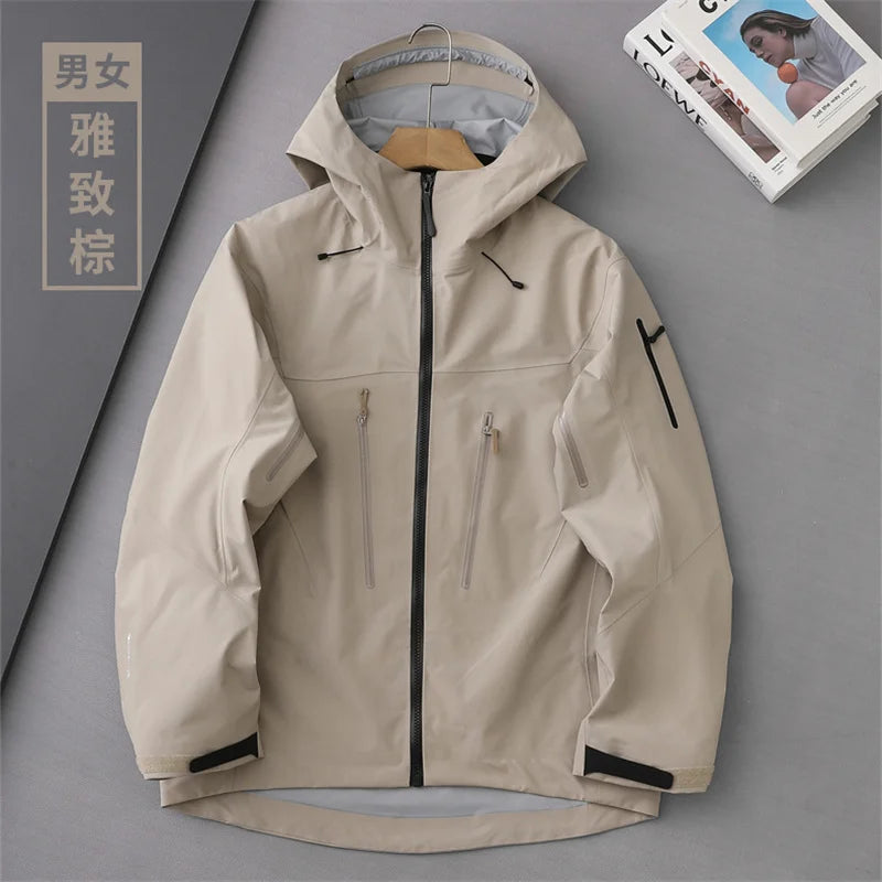 Outdoor Hard Shell Jacket Men Mountaineering Skiing Camping Cycling Jogging Hooded Breathable Waterproof Coat Quality Sportswear