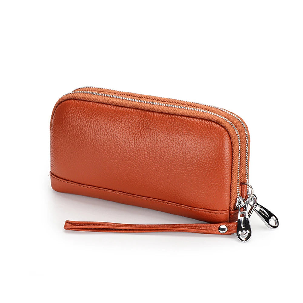 Women Long Wallet Genuine Leather Wristlet Clutch Purse Bag 2-Layer Zipper Wallets Phone Bag Money Purses