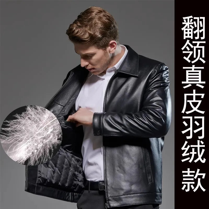 Men's Black Genuine Leather Jacket Sheepskin Lapel Big Size 8XL Handsome Outerwear for Spring And Autumn