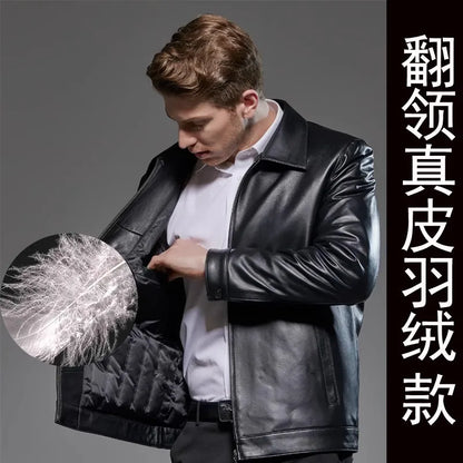 Men's Black Genuine Leather Jacket Sheepskin Lapel Big Size 8XL Handsome Outerwear for Spring And Autumn