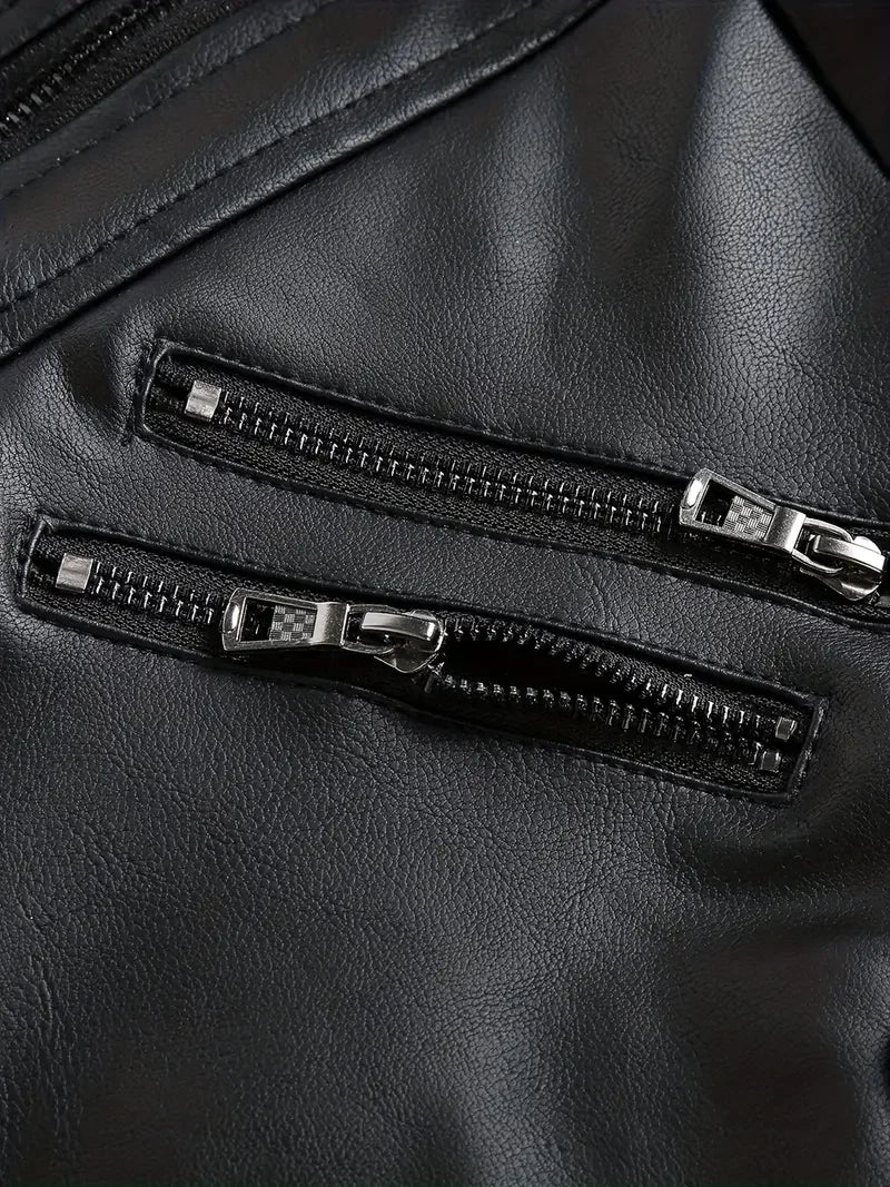 Motorcycle Leather Jackets Man Casual Fashion Motorcycle Coat Slim Fit Lapel PU Jackets Autumn Anti-wind Leather Coat Male