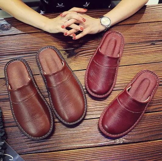 Leather Slippers Homes in indoor slipper Spring Autumn summer men women elderly non-slip casual Slides shoes