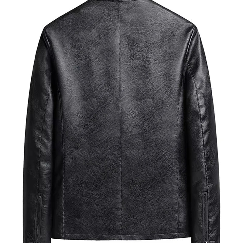 Men's Motorcycle PU Leather Jacket Spring New Thin Stand-up Collar Slim Handsome Top