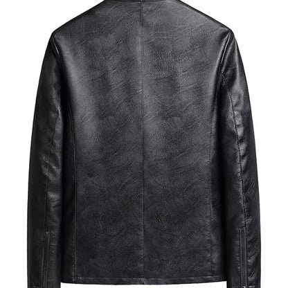 Men's Motorcycle PU Leather Jacket Spring New Thin Stand-up Collar Slim Handsome Top