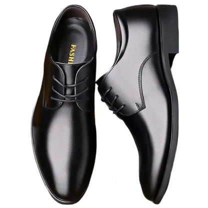 Men Pu Leather Shoes British Business Formal Leather Shoes Trendy Soft Lace-up Shoes Non-slip Comfort Male Daily Office Footwear