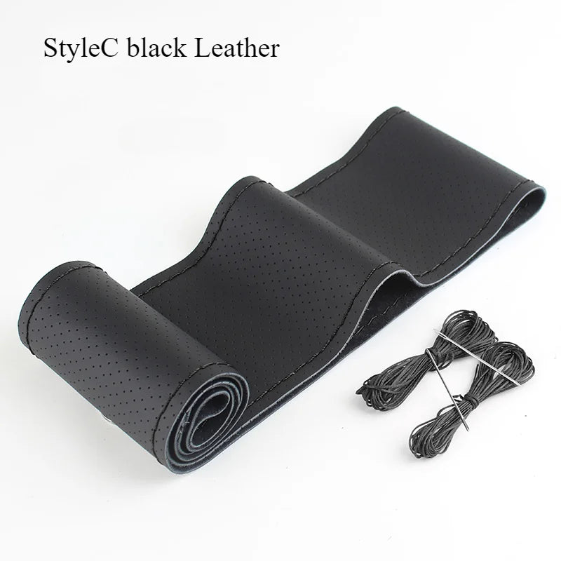 DIY Leather Steering Wheel Covers Soft Fiber Universal Braid Car Steering-Wheel With Needles and Thread Interior Accessories