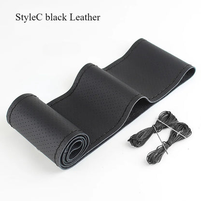 DIY Leather Steering Wheel Covers Soft Fiber Universal Braid Car Steering-Wheel With Needles and Thread Interior Accessories
