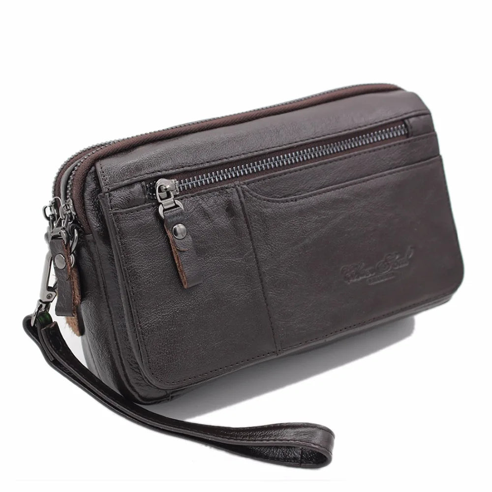 Men Clutch Wallet Bag Long Purse Genuine Leather Cigarette Case Card Holder Pocket Real Cowhide Male Money Handy Wrist Bags