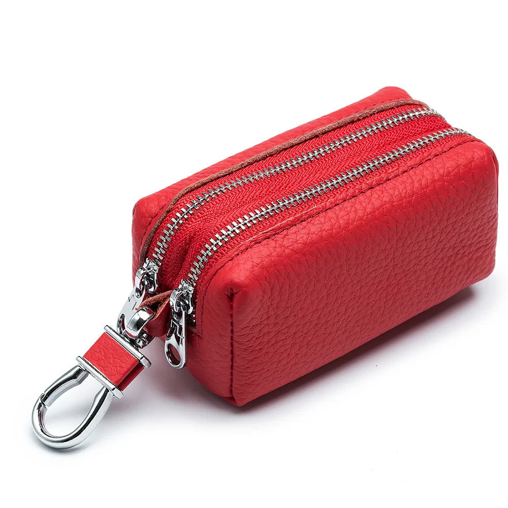 Genuine Top Grain Leather Double Layer Key Case Large Capacity Multifunctional Wallet for Men and Women, Card Holder Coin Purse