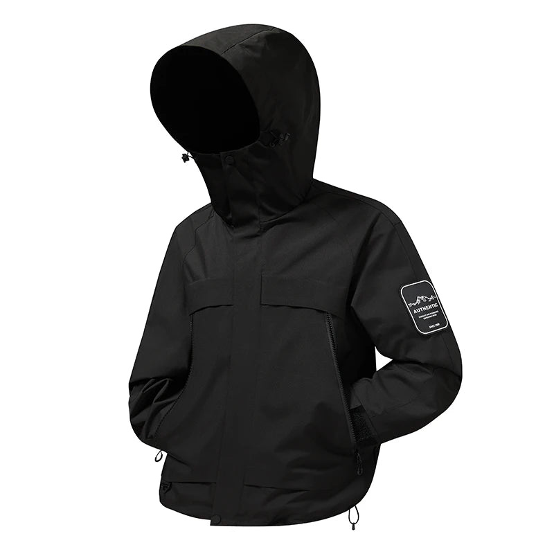 2025 New Men Softshell Jackets for Men Waterproof Zip Up Hooded Jacket Outerwear Coats with Zipper Pockets Hiking Camping Clothe