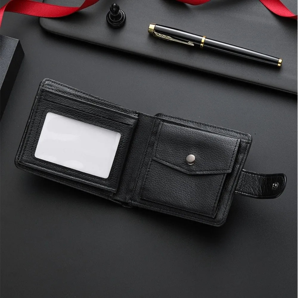 Simple PU Leather Two Fold Wallets Urban Recreational Style Solid Color Male Wallet Soft ID Badge Holder Pocket Purse Men