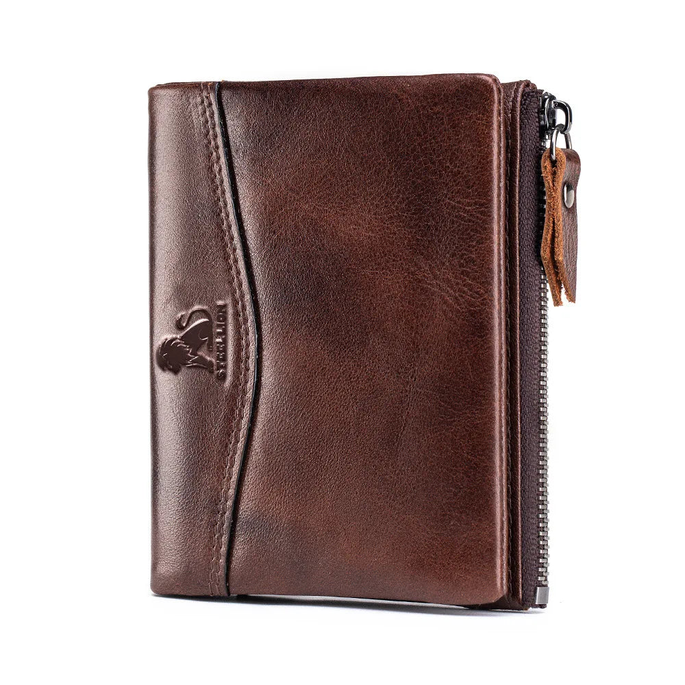 New Cow Leather Men's Wallet RFID Short Card Holder Male Vintage Purse For Men