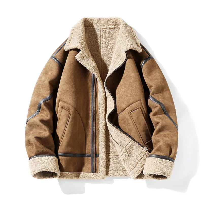 New Men's Suede Leather Jacket Winter Coat Jacket for Men Retro Windproof Motorcycle Jacket Men's Fashion Winter Leather Jacket