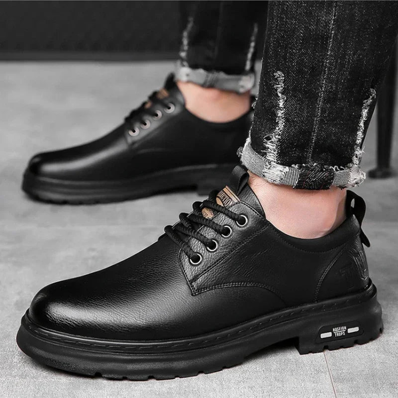 Men's Casual Leather Shoes Designer Trendy All-match Platform Shoes  Men's Business Breathable Leather Shoes shoe