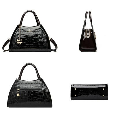 Luxury Patent Leather Handbags for Women Designer Crocodile Pattern Women's Shoulder Crossbody Bag Hobos Ladies Messenger Stone