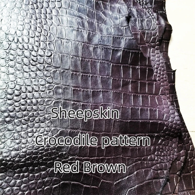 0.8mm Red-brown Crocodile Sheepskin.Top-grain Leather. Genuine Leather Fabric.Handmade DIY for Motorcycle Suits.Whole Sheepskin