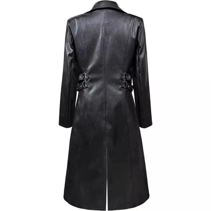 Mens Steampunk Faux Leather Jacket Fashion Medieval Trench Coat Long Outwear Autumn Winter Gothic Motorcycle Halloween Stage