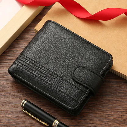 Men's Slim Bifold Wallets Leather Multiple Card Holder Purses with Driver License ID Windows Man Short Wallet with Coin Pouch