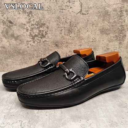 Luxury Men Leather Shoes Black White Horsebit Loafers Slip on Formal Men Dress Shoes Wedding Office Casual Shoes For Men