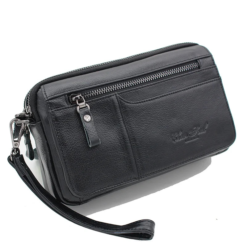 Men Clutch Wallet Bag Long Purse Genuine Leather Cigarette Case Card Holder Pocket Real Cowhide Male Money Handy Wrist Bags