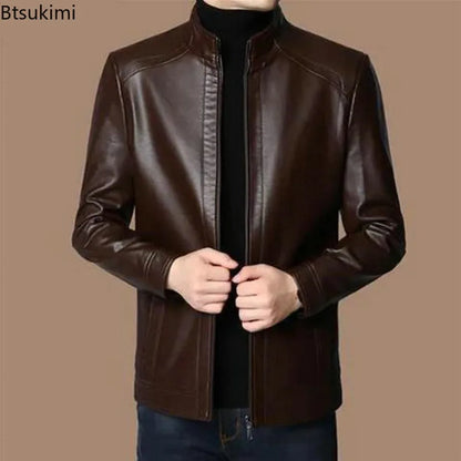 New Spring Autumn Leather Jackets Men Middle-aged Dad Installed Sheepskin Casual Business PU Jacket Male Faux Leather Suit Coats