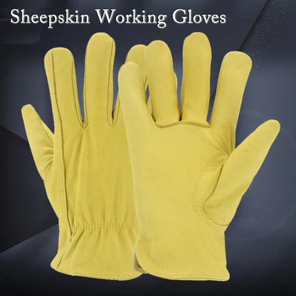 Leather Work Gloves Tear-Resistant Sheepskin Driver Labor Safety Gloves Home Garden Carrying Gloves Hands Protection