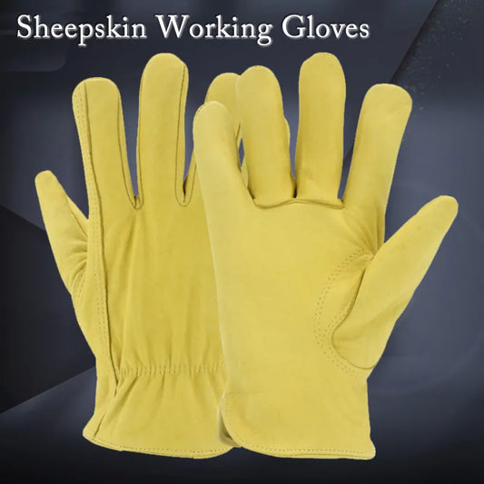 Leather Work Gloves Tear-Resistant Sheepskin Driver Labor Safety Gloves Home Garden Carrying Gloves Hands Protection